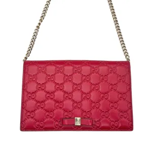 GUCCI Guccissima Signature Bow Flap Wallet on Chain - Red