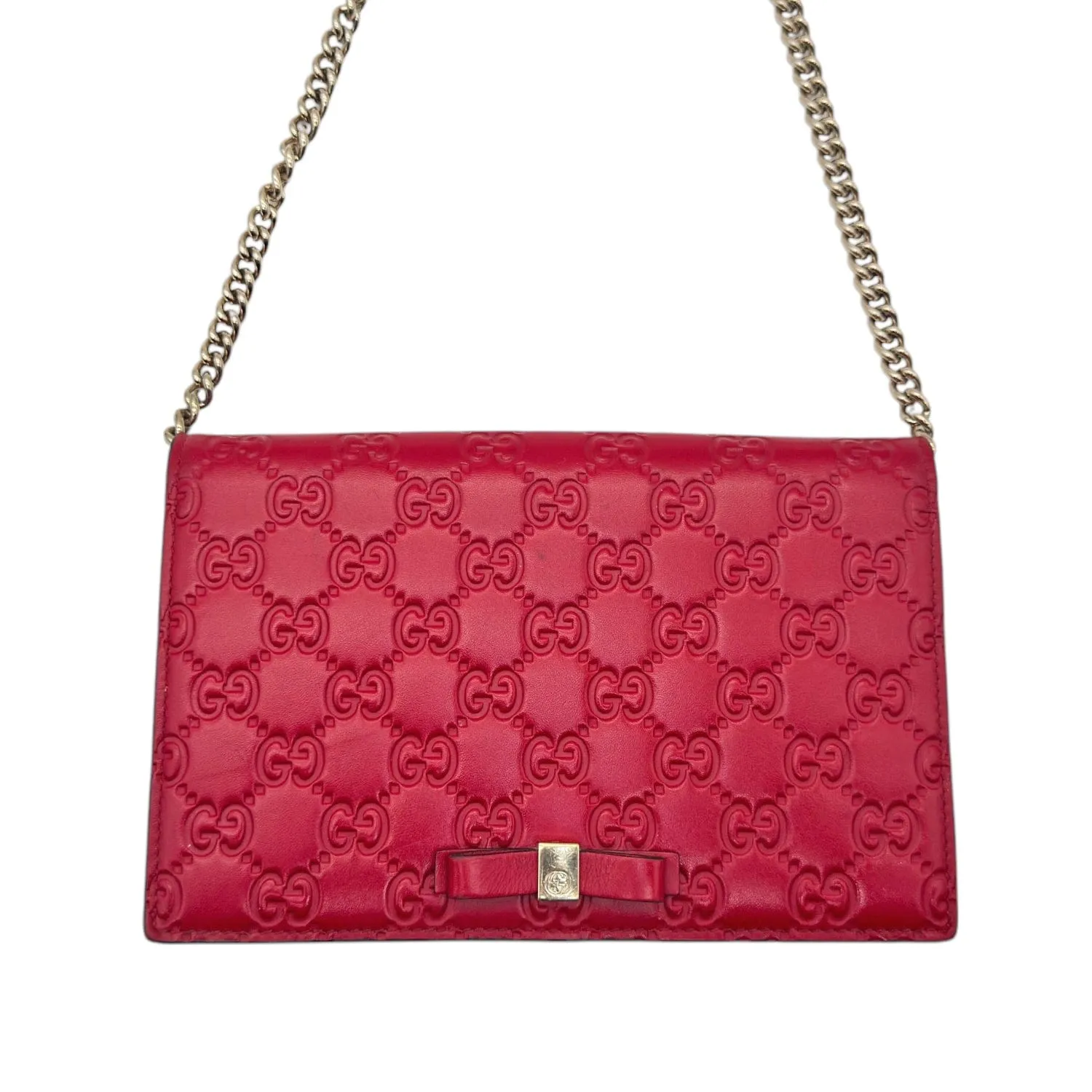 GUCCI Guccissima Signature Bow Flap Wallet on Chain - Red