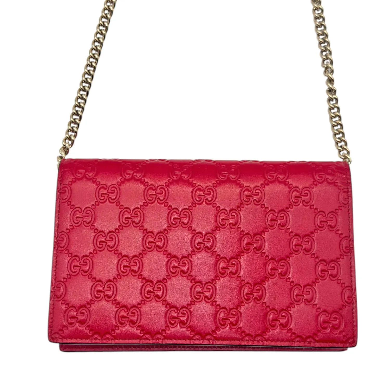 GUCCI Guccissima Signature Bow Flap Wallet on Chain - Red