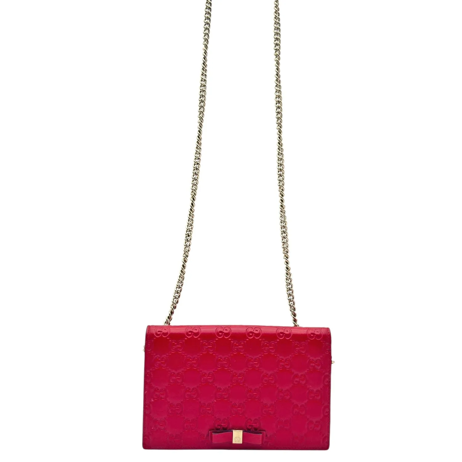 GUCCI Guccissima Signature Bow Flap Wallet on Chain - Red
