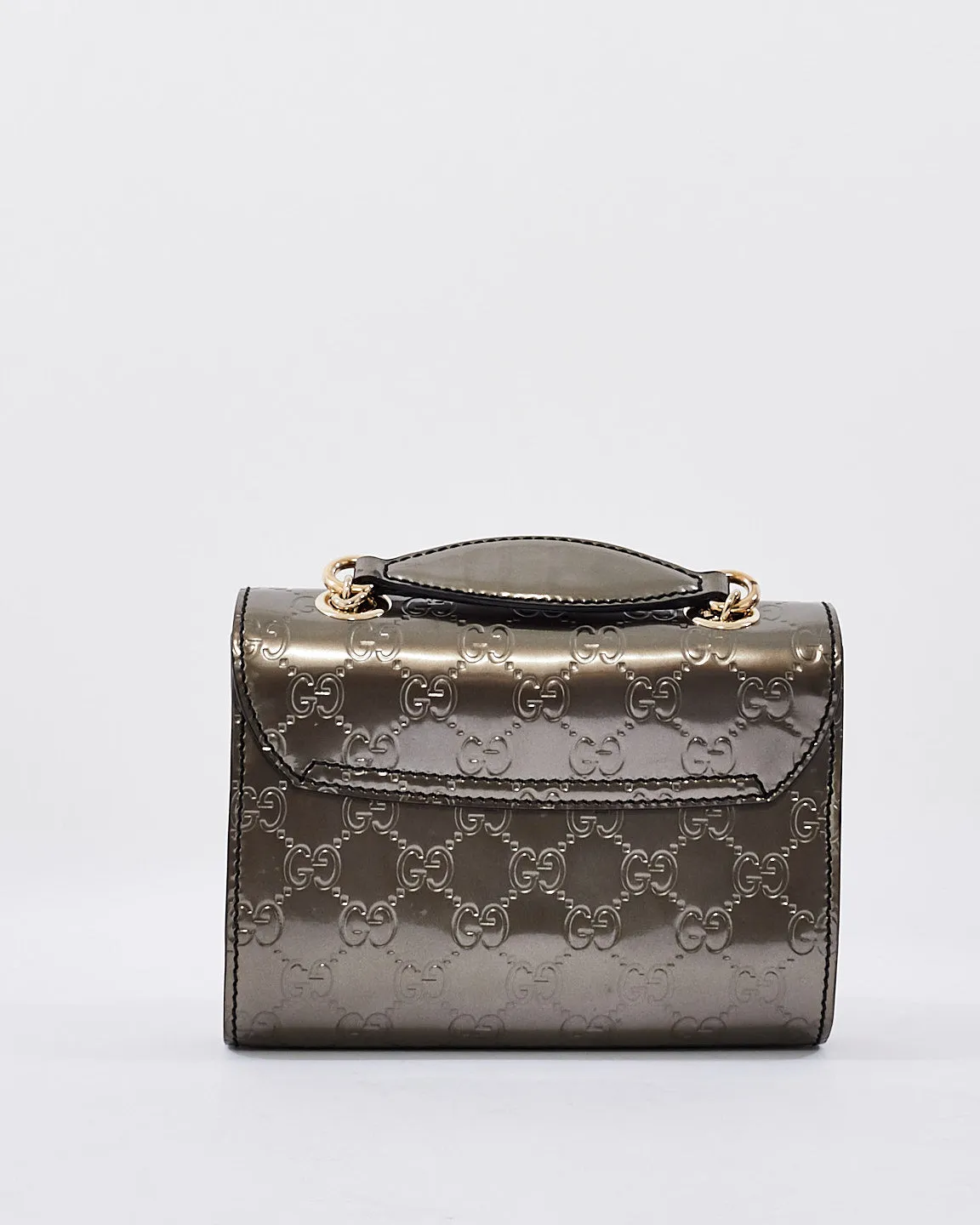 Gucci Gunmetal Shiny Leather Emily Guccissima Crossbody Bag