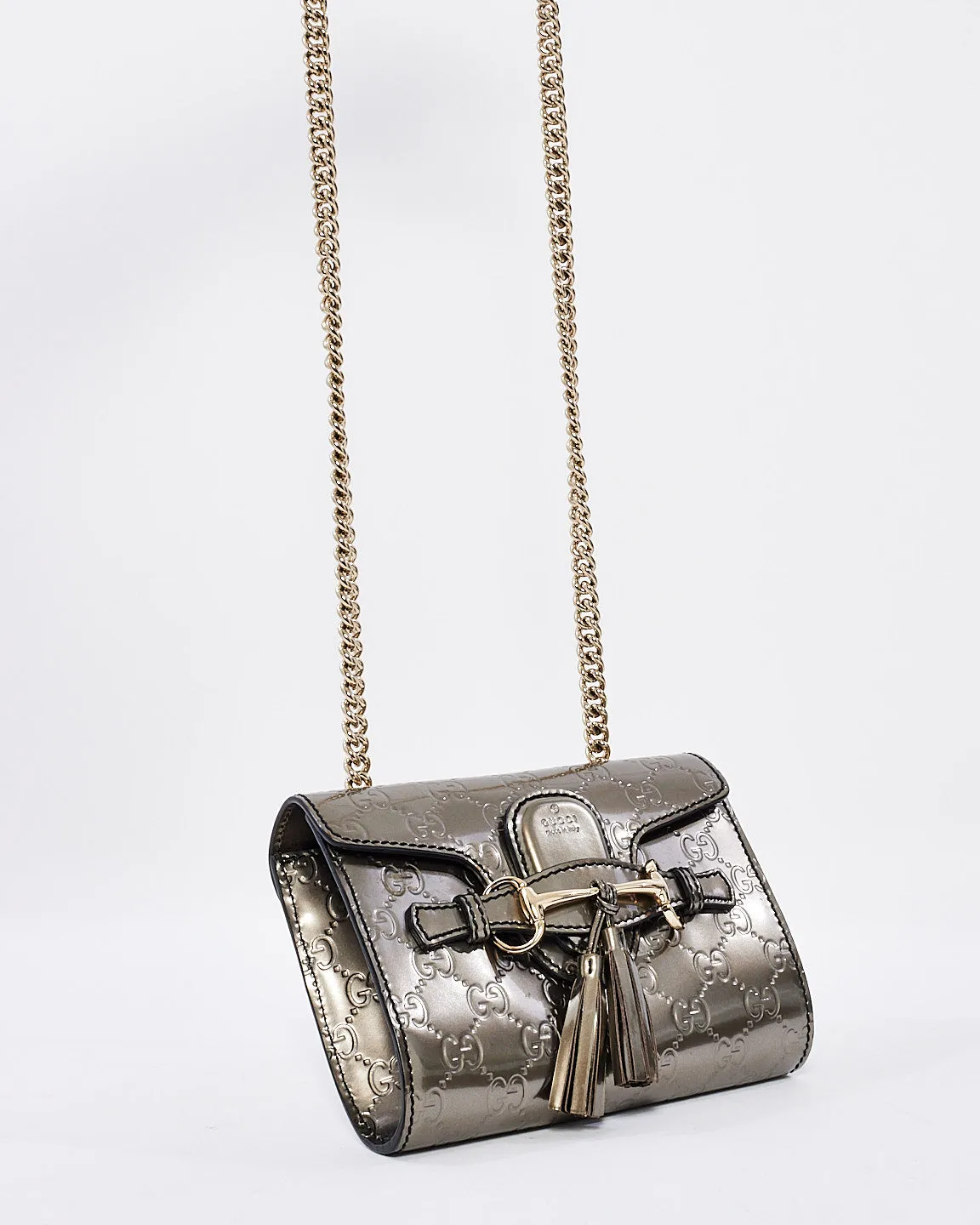 Gucci Gunmetal Shiny Leather Emily Guccissima Crossbody Bag
