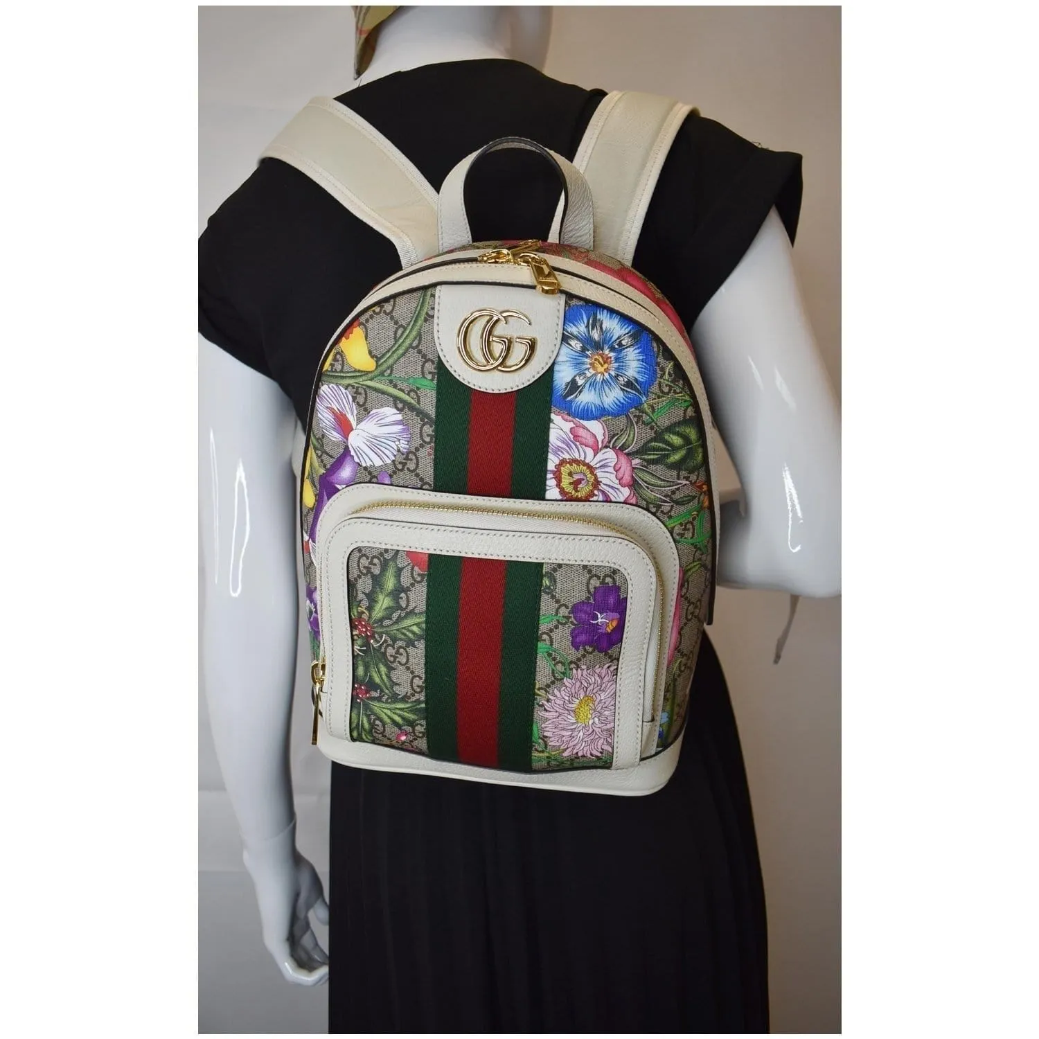 GUCCI Ophidia GG Flora Small Supreme Canvas Backpack Bag Beige 547965