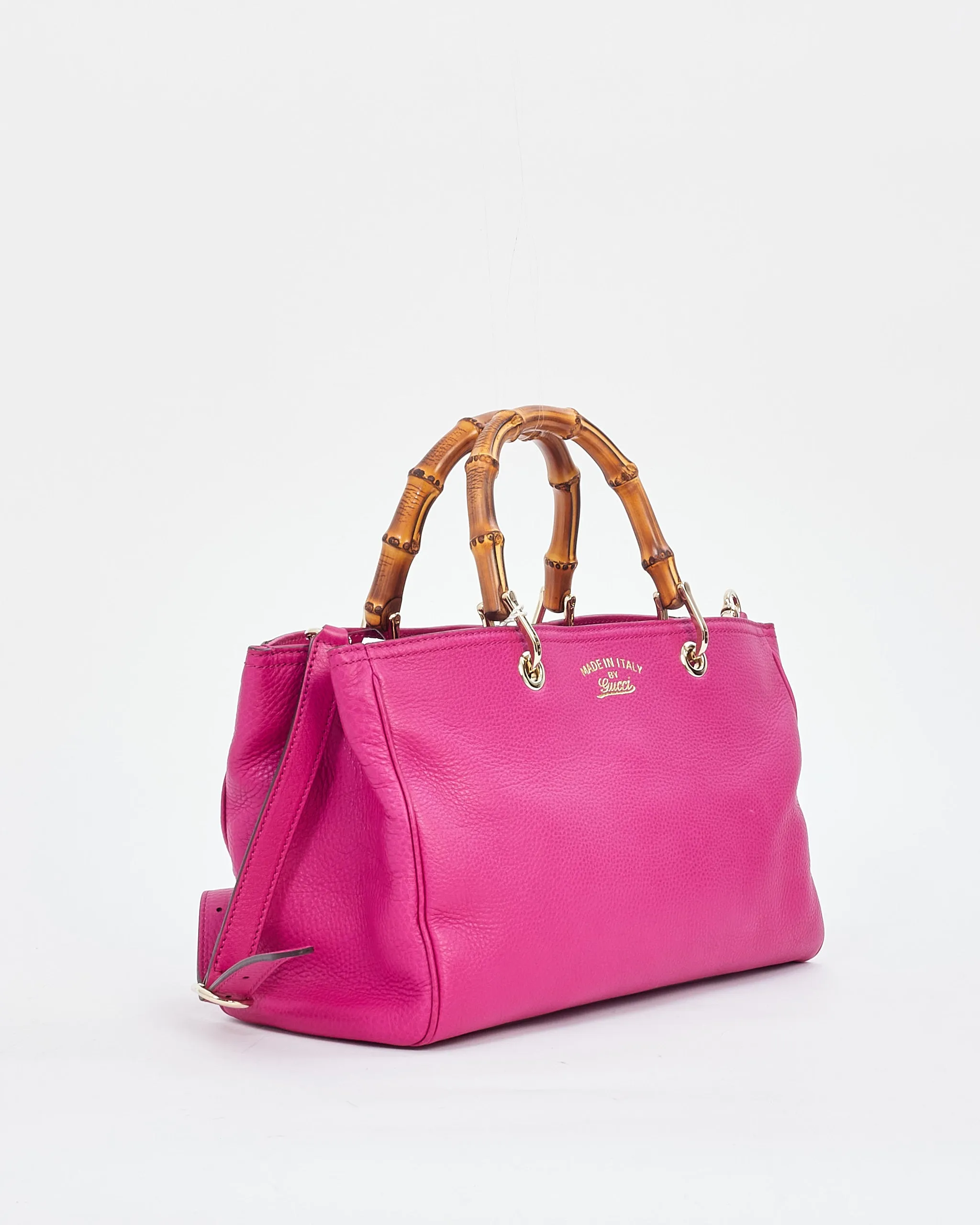Gucci Pink Leather Bamboo Medium Shopper Tote
