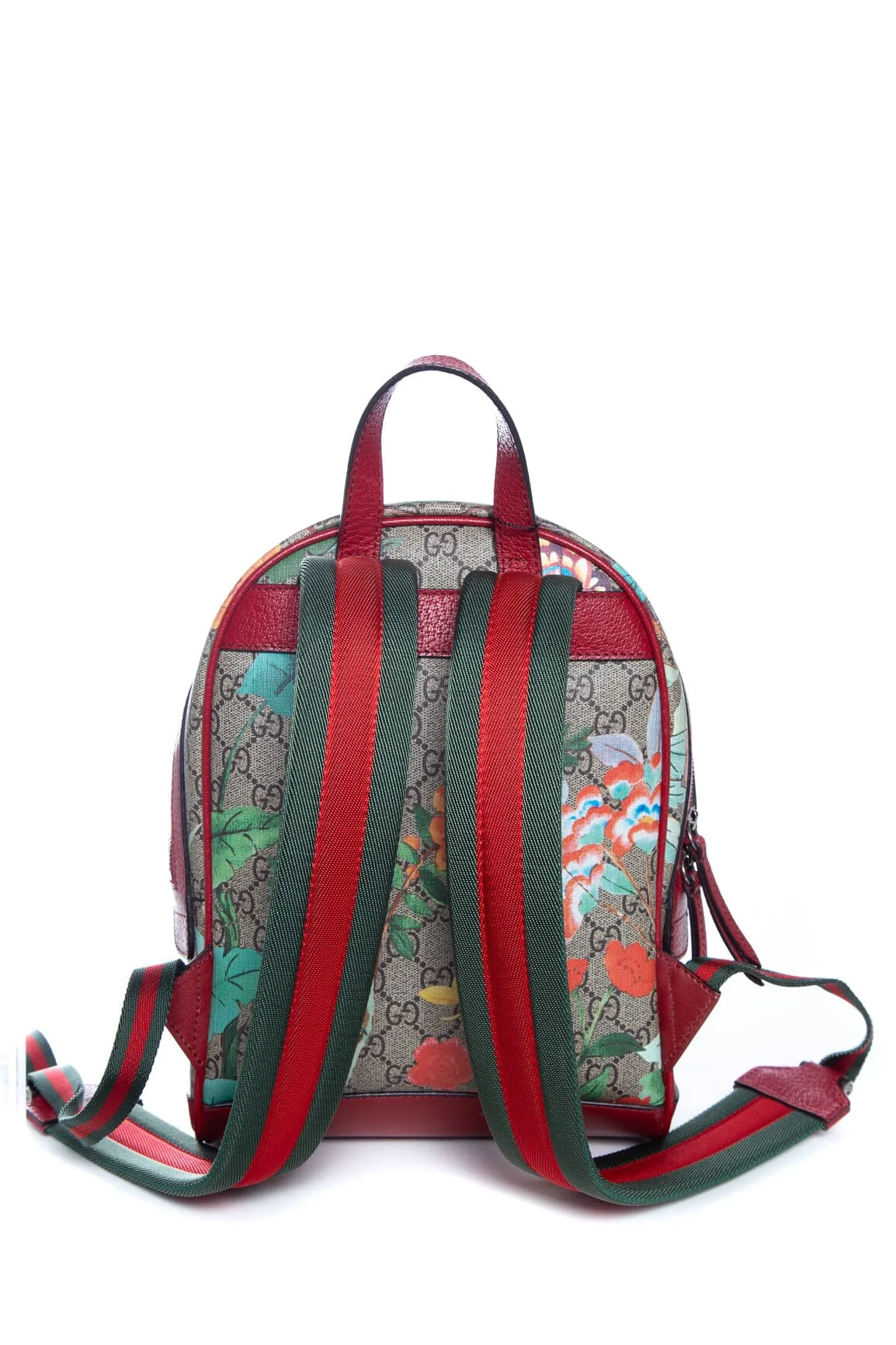 Gucci Red Canvas Interlocking GG Bird and Floral Print Backpack