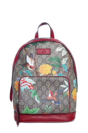Gucci Red Canvas Interlocking GG Bird and Floral Print Backpack