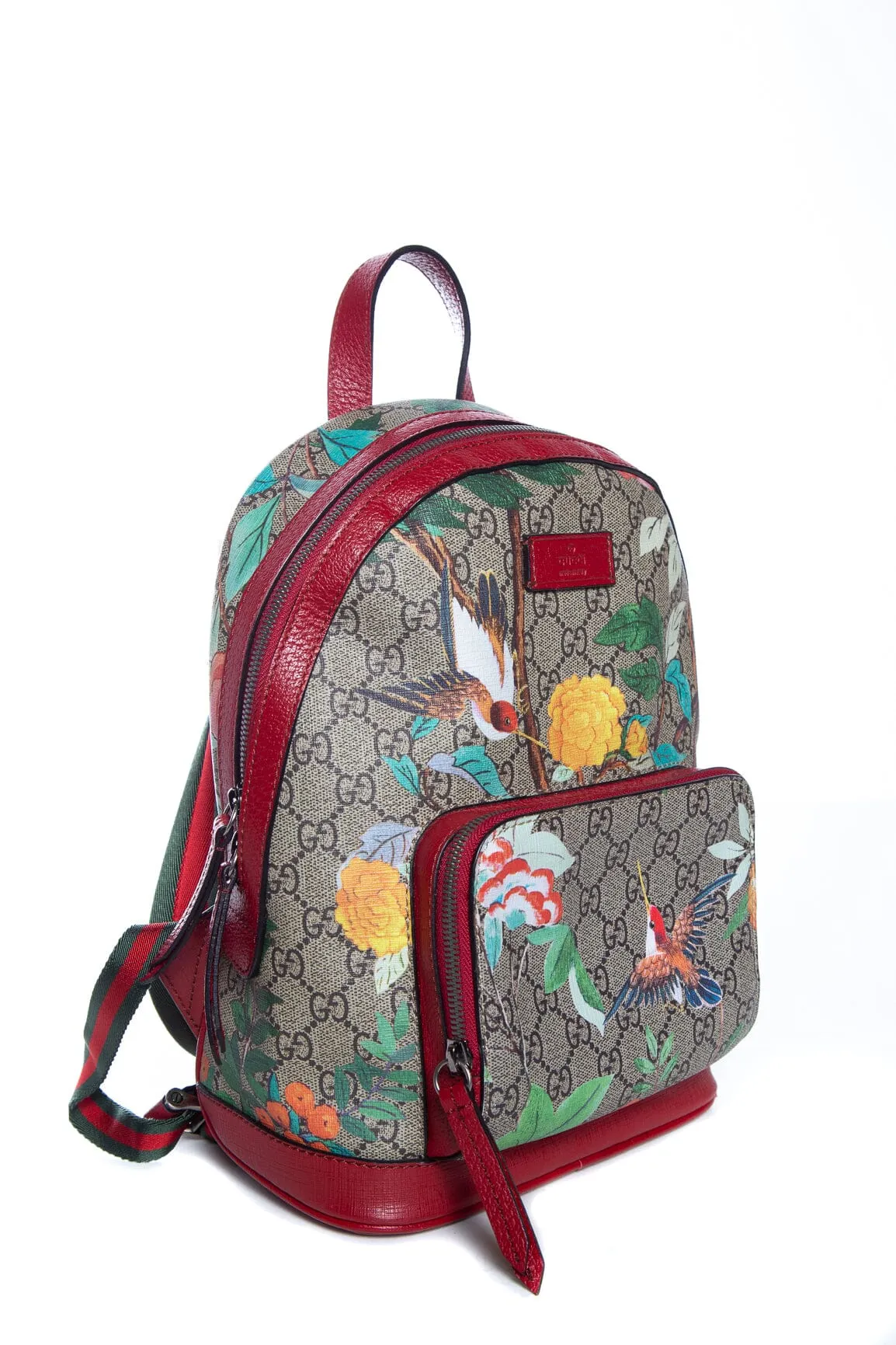 Gucci Red Canvas Interlocking GG Bird and Floral Print Backpack