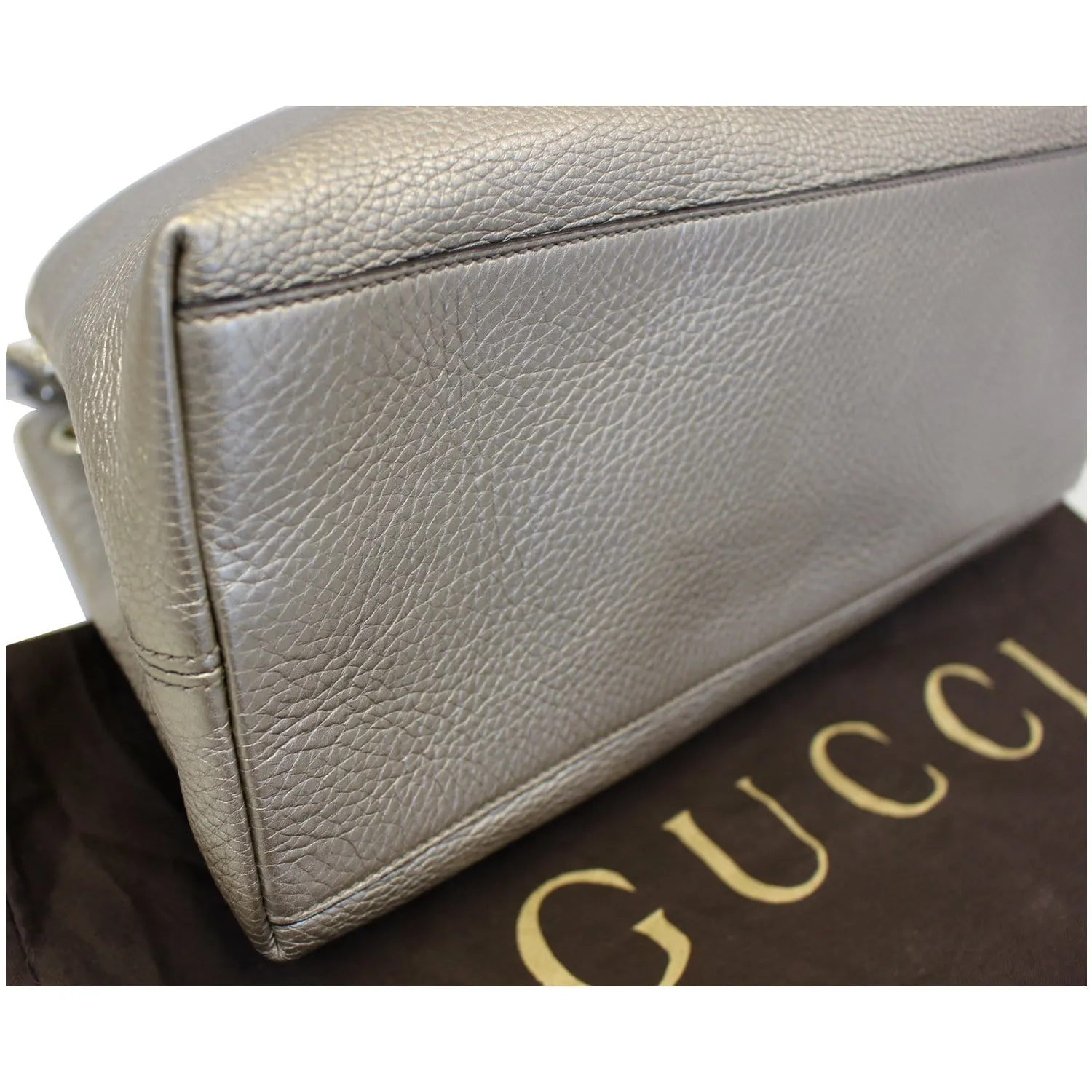 GUCCI Soho Pebbled Leather Chain Shoulder Bag 308982 Silver