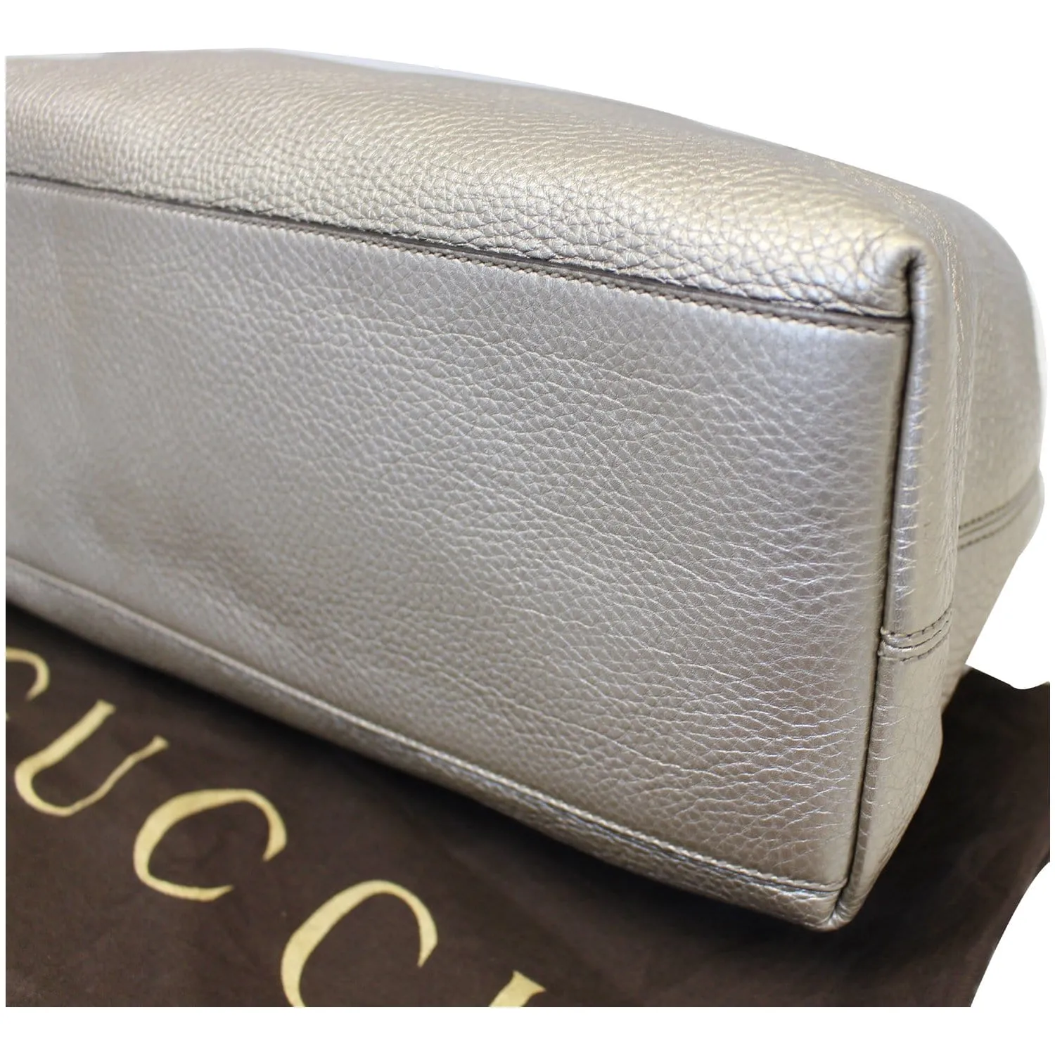 GUCCI Soho Pebbled Leather Chain Shoulder Bag 308982 Silver