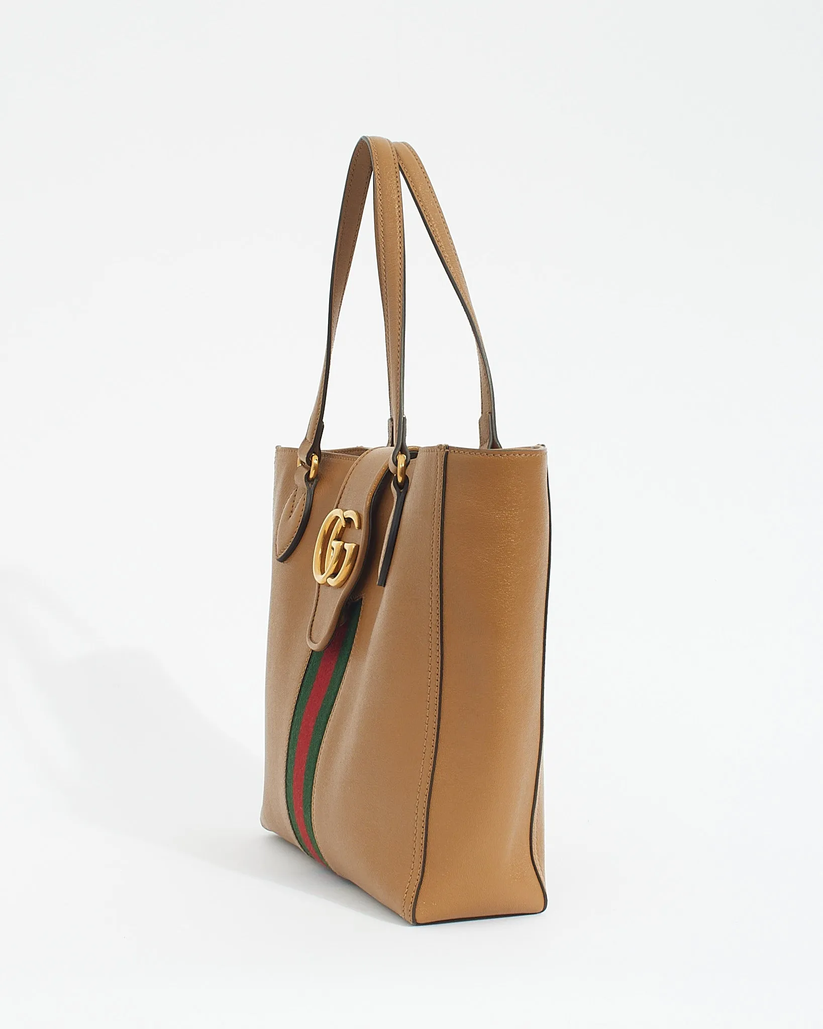 Gucci Tan Leather Marmont Web Dahlia Tote
