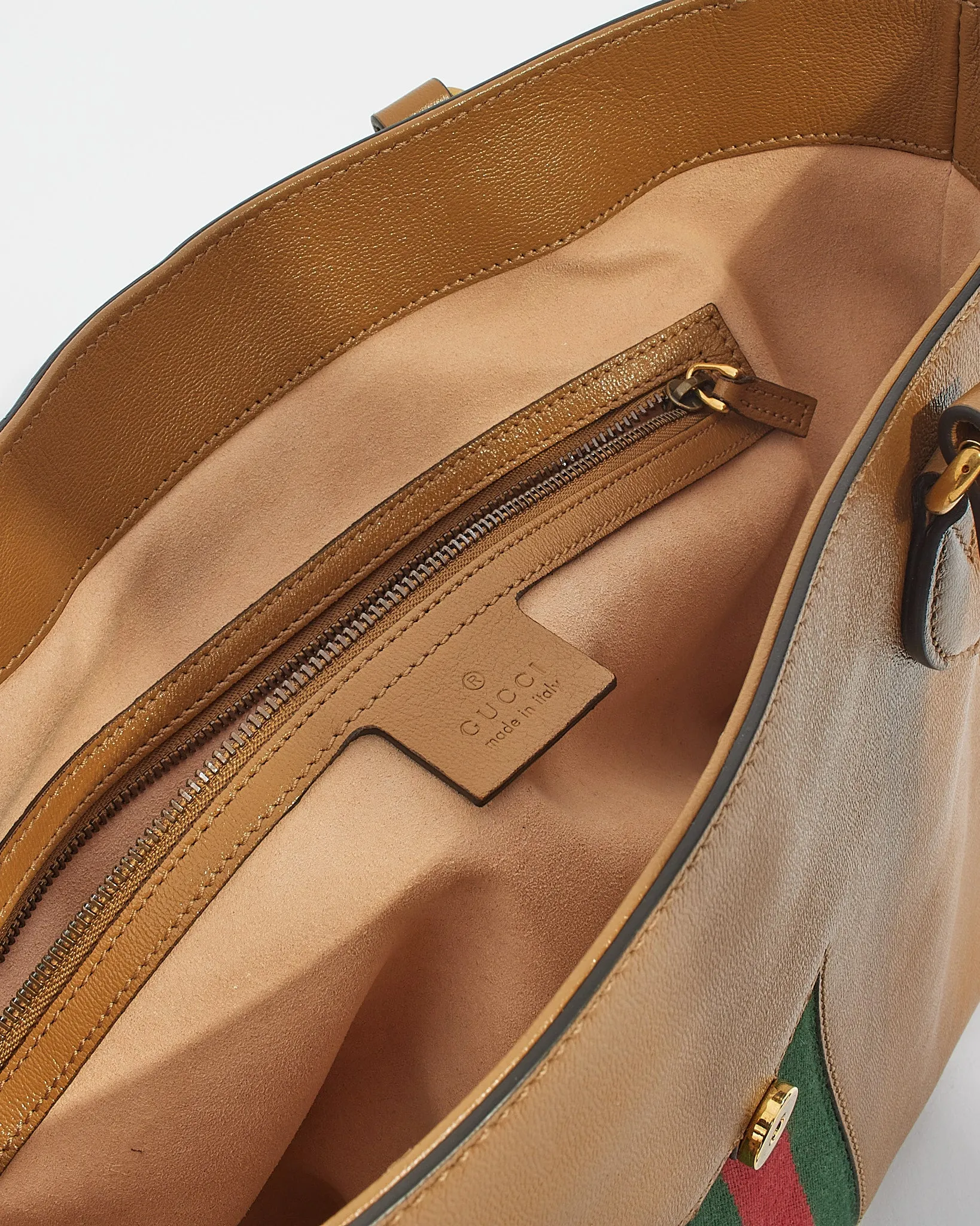 Gucci Tan Leather Marmont Web Dahlia Tote