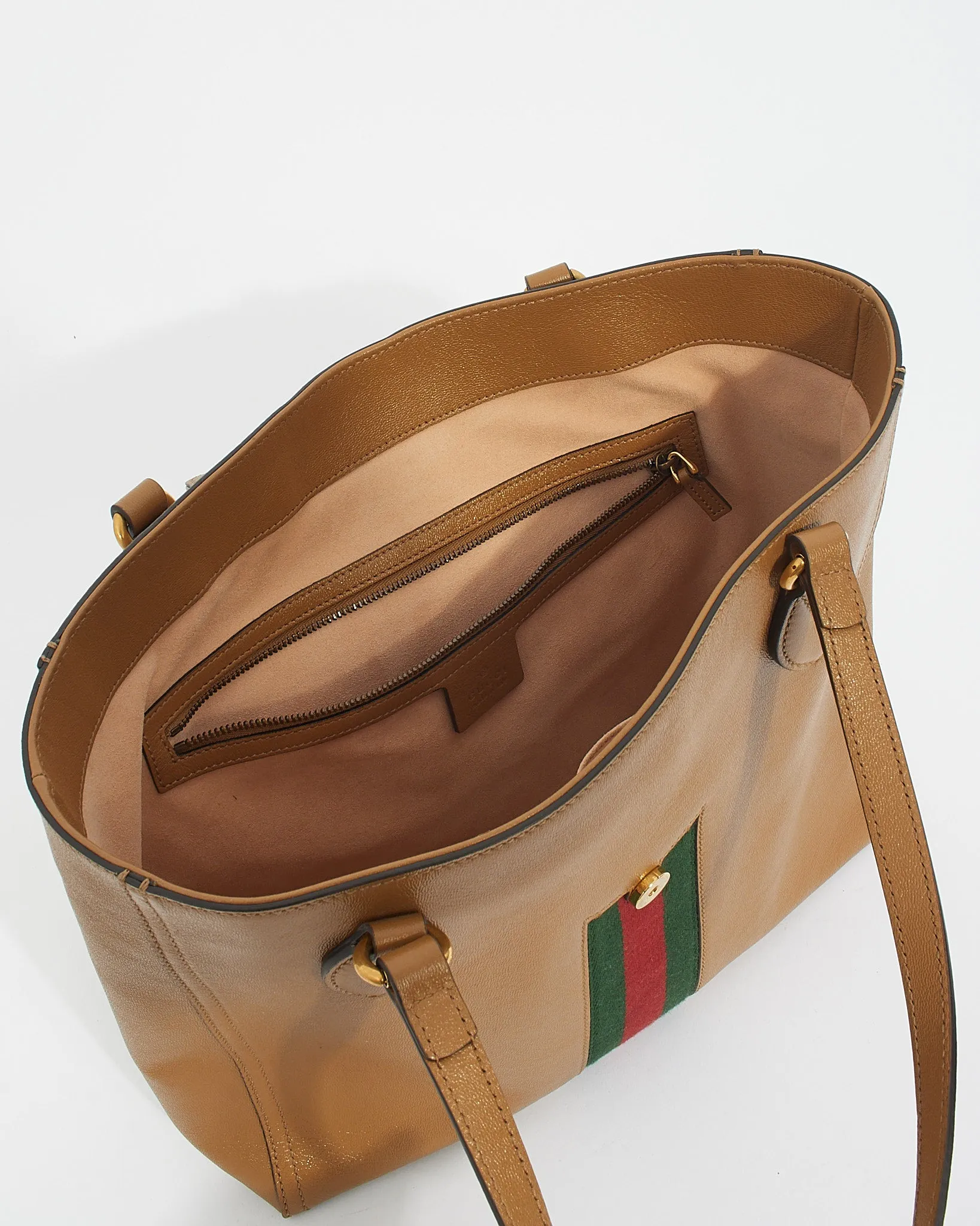 Gucci Tan Leather Marmont Web Dahlia Tote