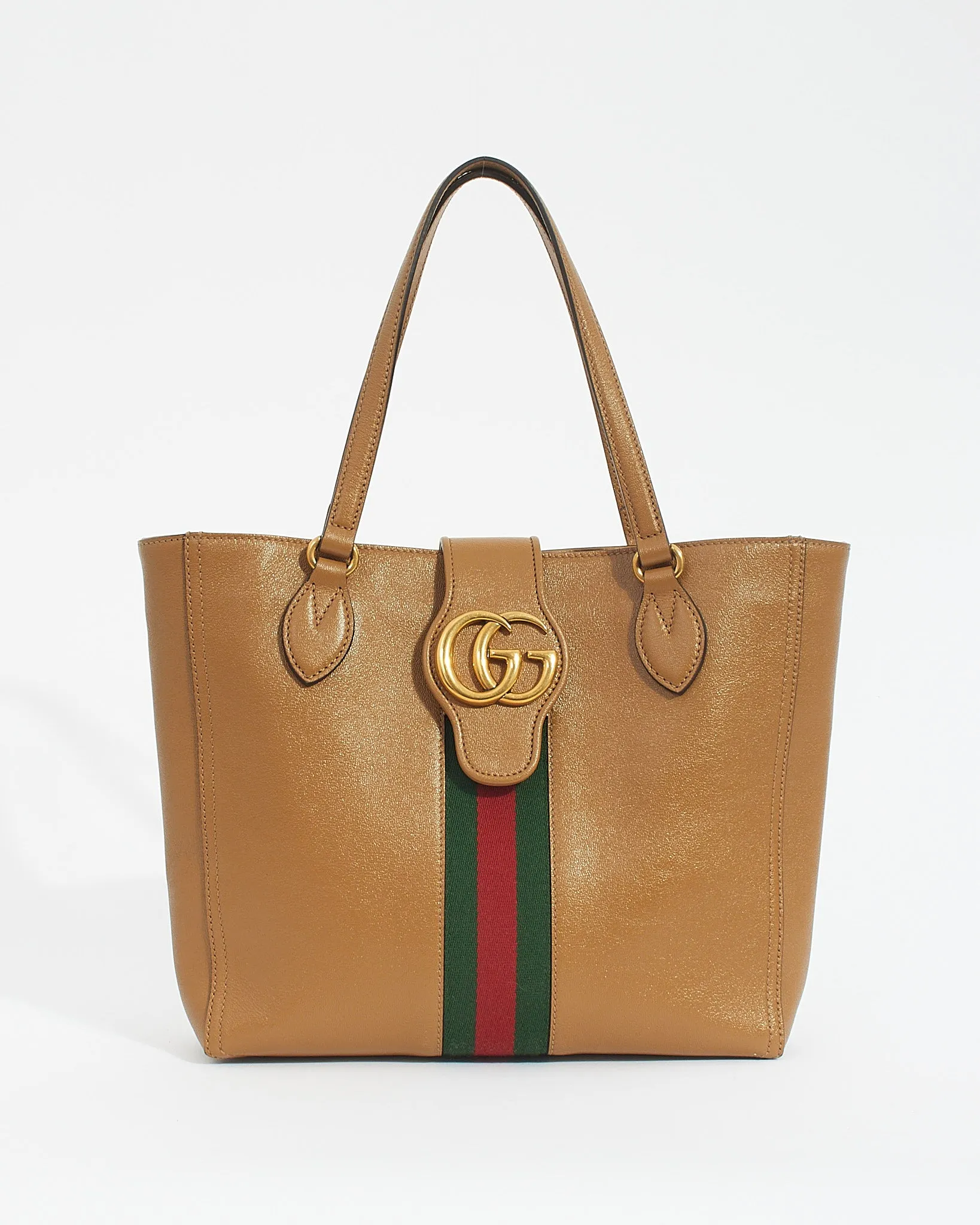 Gucci Tan Leather Marmont Web Dahlia Tote