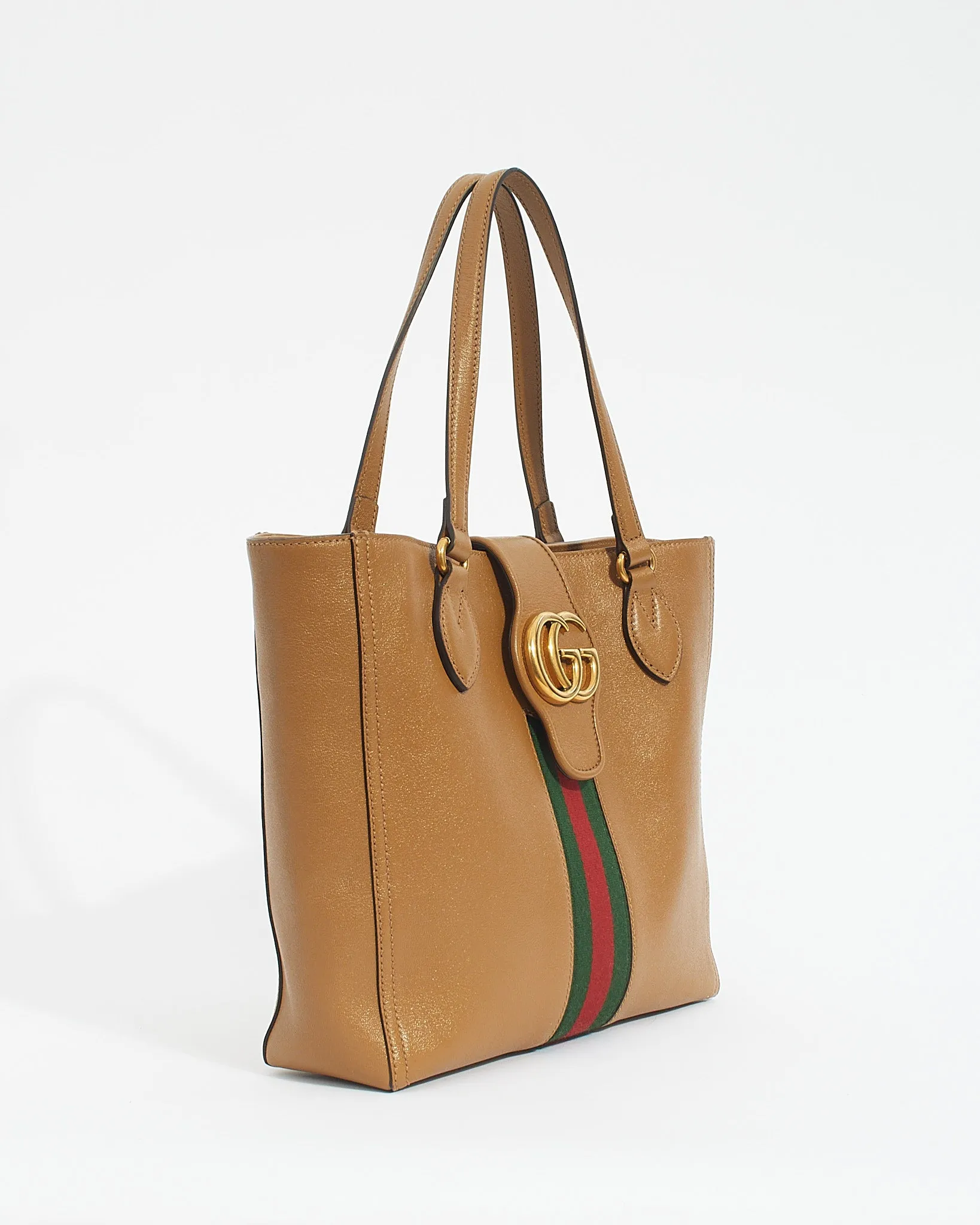 Gucci Tan Leather Marmont Web Dahlia Tote