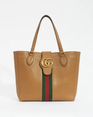Gucci Tan Leather Marmont Web Dahlia Tote