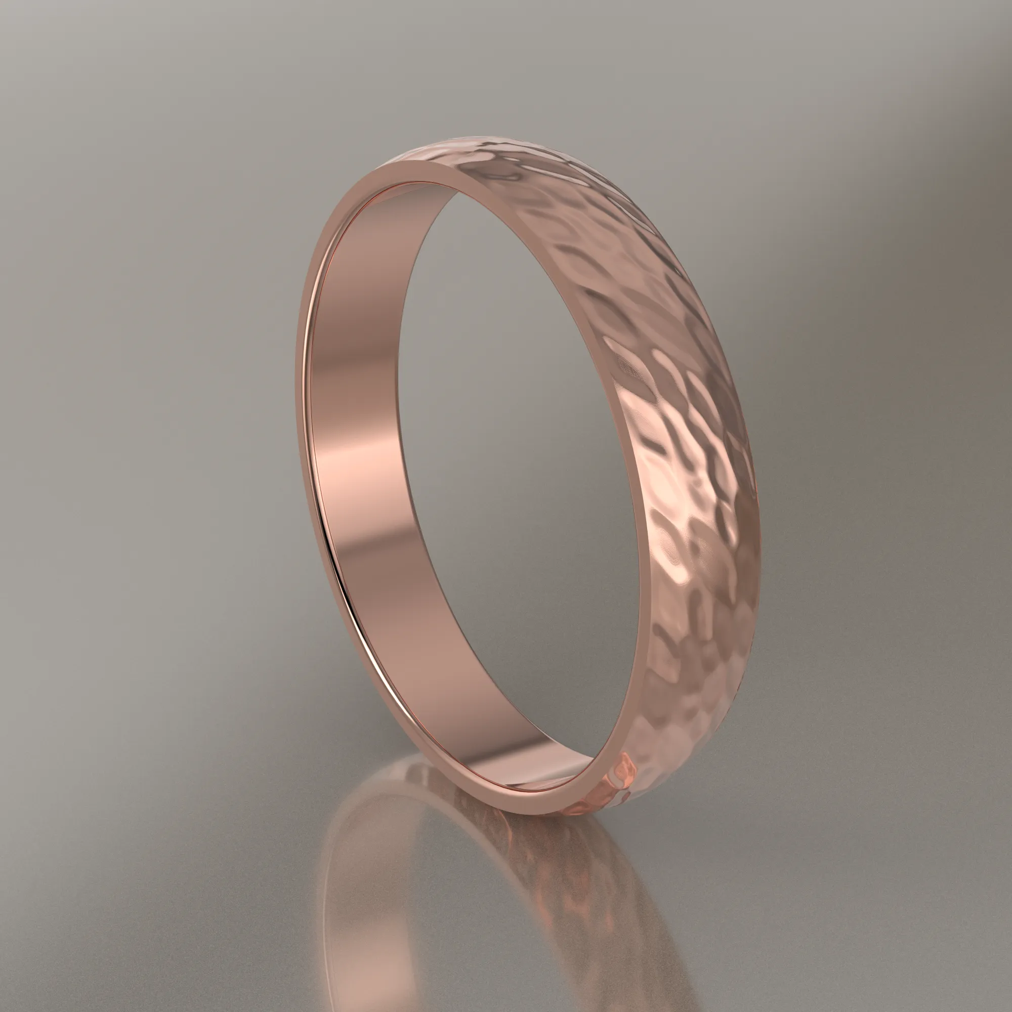 Hammered Rose Gold 4mm Domed Wedding Band