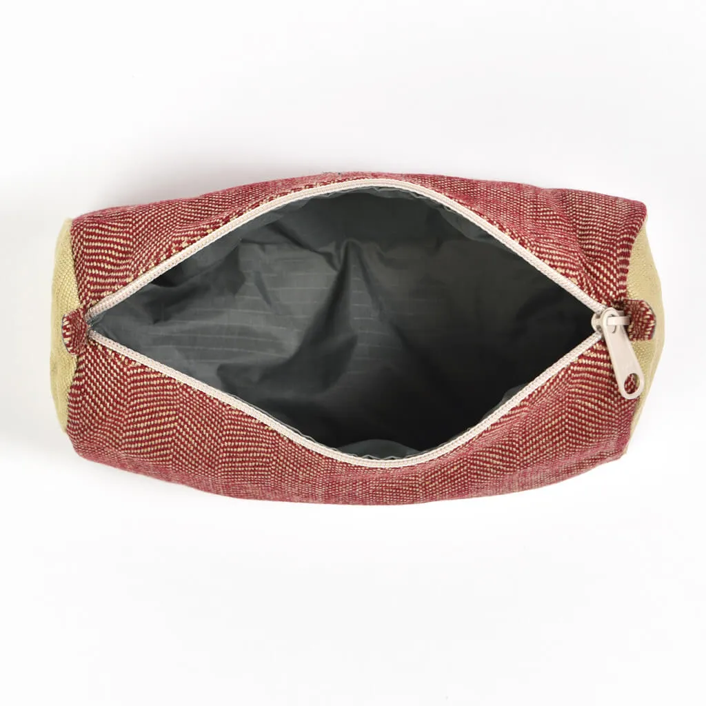 Hand Woven Cosmetic Bag | Maroon & Khaki Herringbone