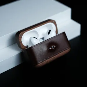 Handmade Coffee Leather Wood AirPods 1,2 Case with Eye Custom Leather AirPods 1,2 Case Airpod Case Cover