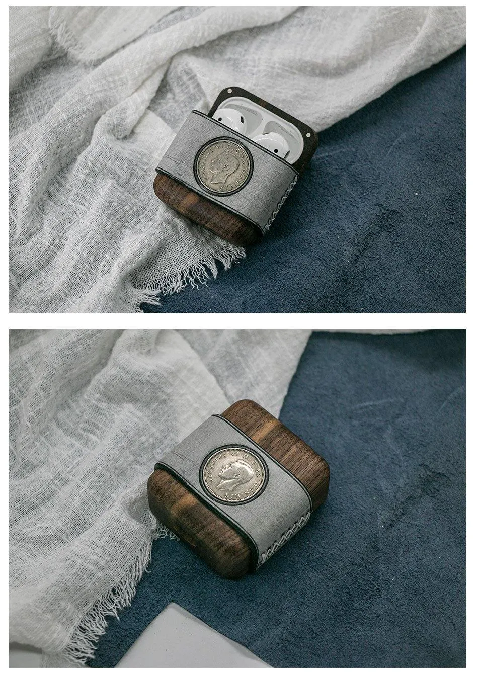 Handmade Leather Wood AirPods Pro Case with Coin Custom Leather AirPods Pro Case Airpod Case Cover