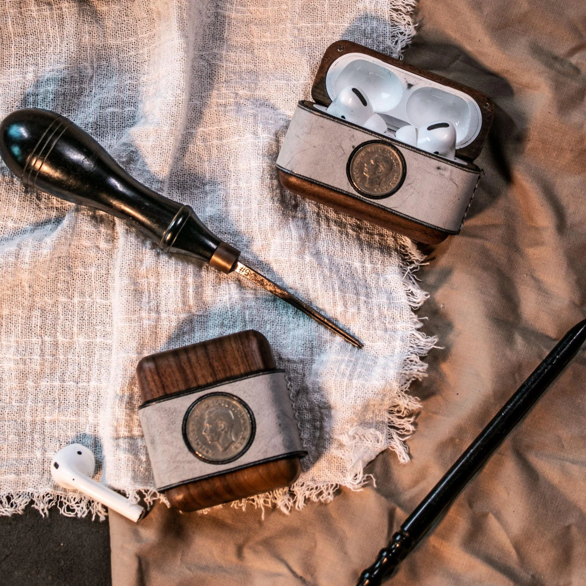 Handmade Leather Wood AirPods Pro Case with Coin Custom Leather AirPods Pro Case Airpod Case Cover