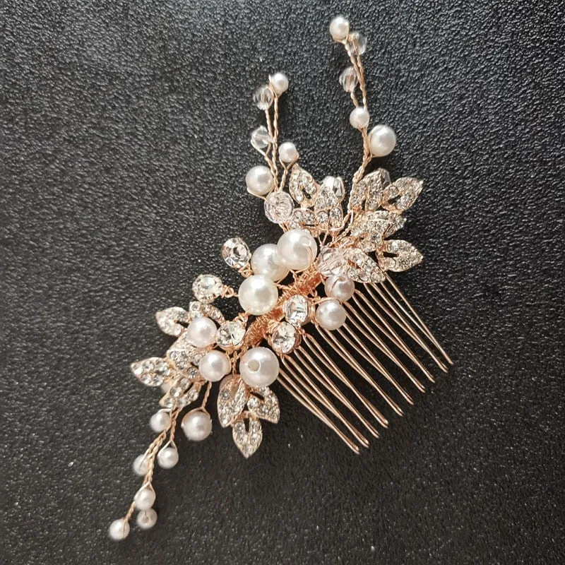 Handmade Pearls Rhinestones Crystal Wedding Hair Jewelry
