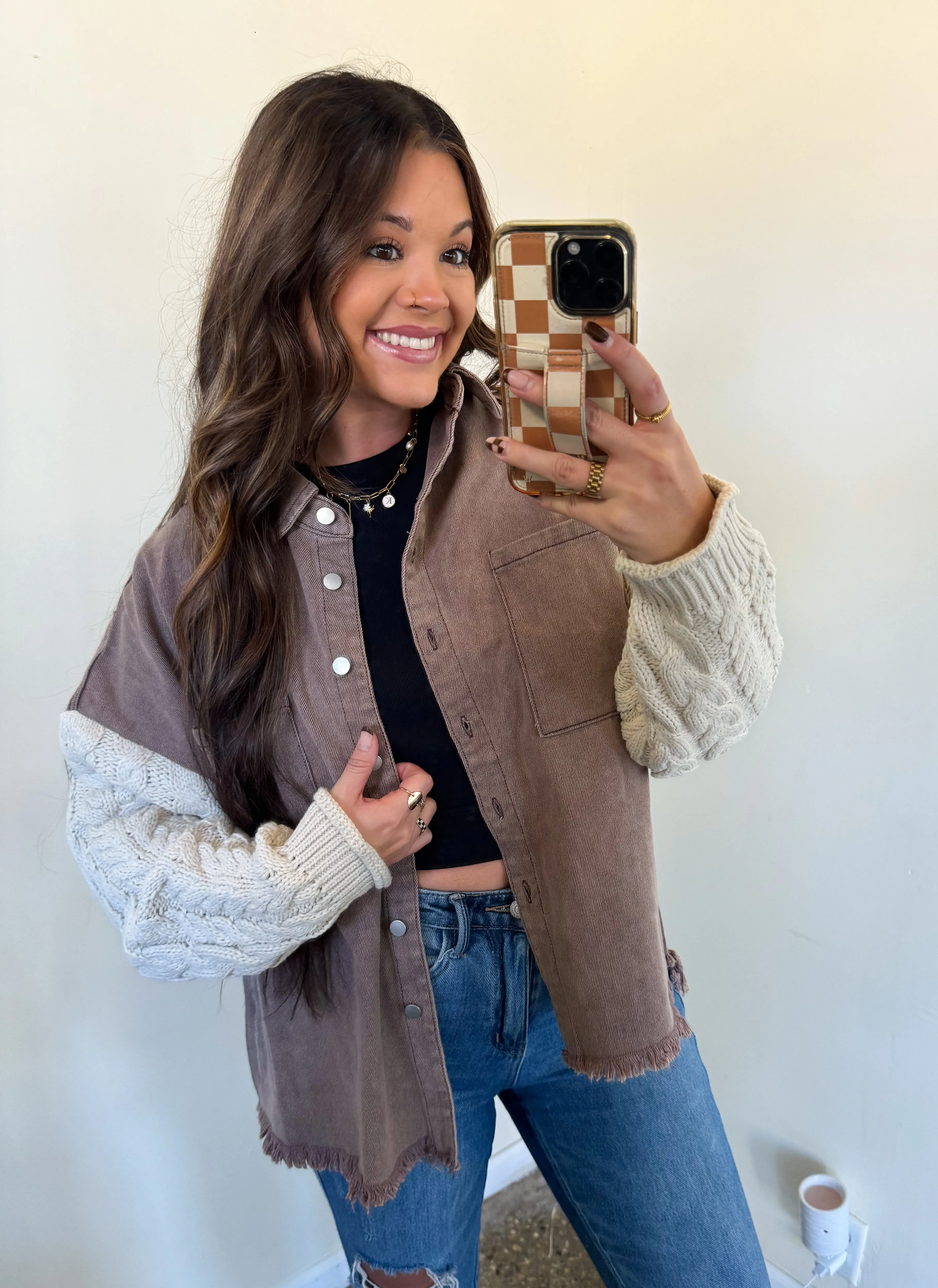 HARD TO LOVE SHACKET-CHOCOLATE & IVORY