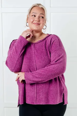 Hazel Blues® |  Simple Silhouette Brushed Hacci Sweater in Light Plum