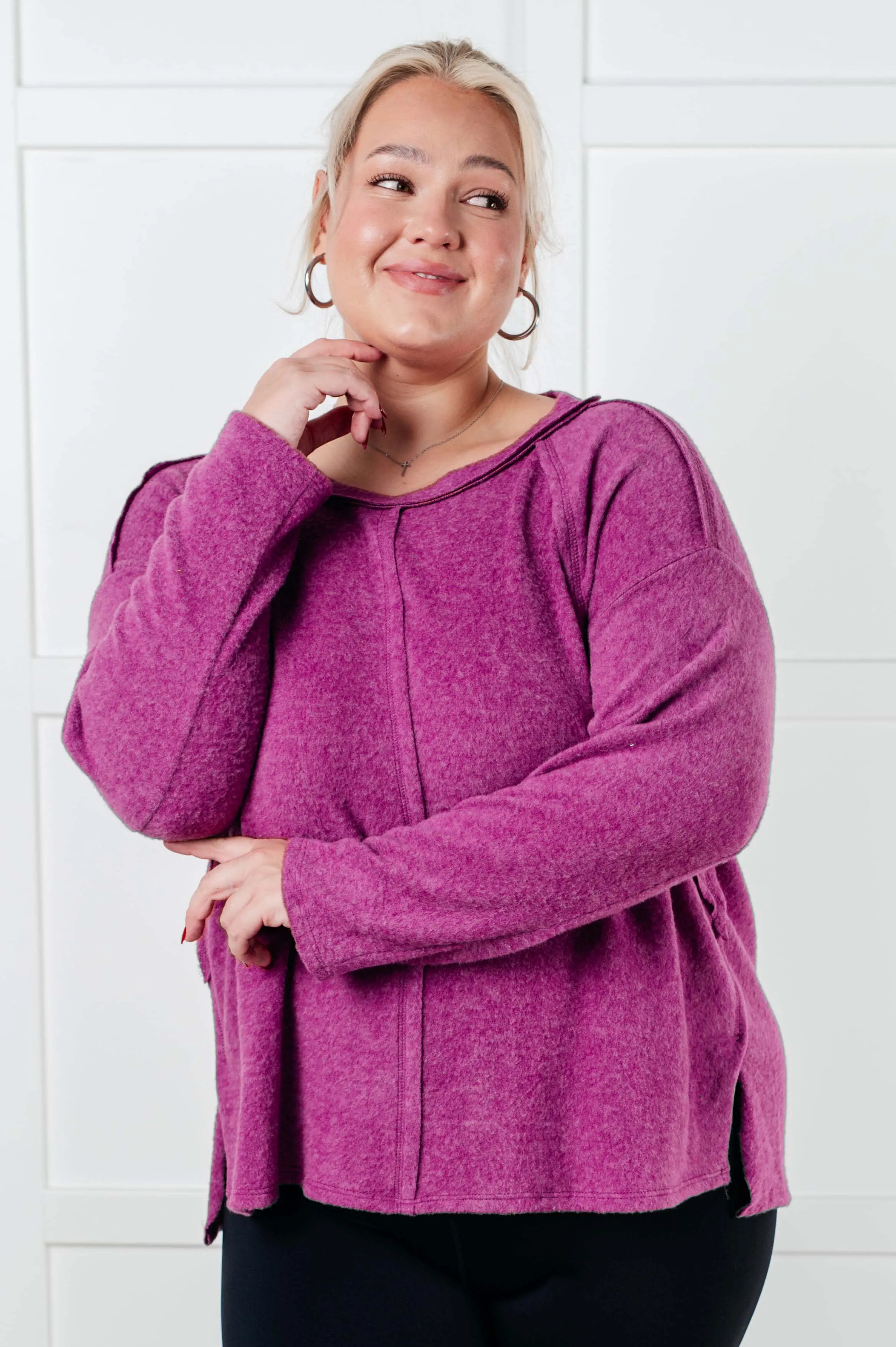 Hazel Blues® |  Simple Silhouette Brushed Hacci Sweater in Light Plum