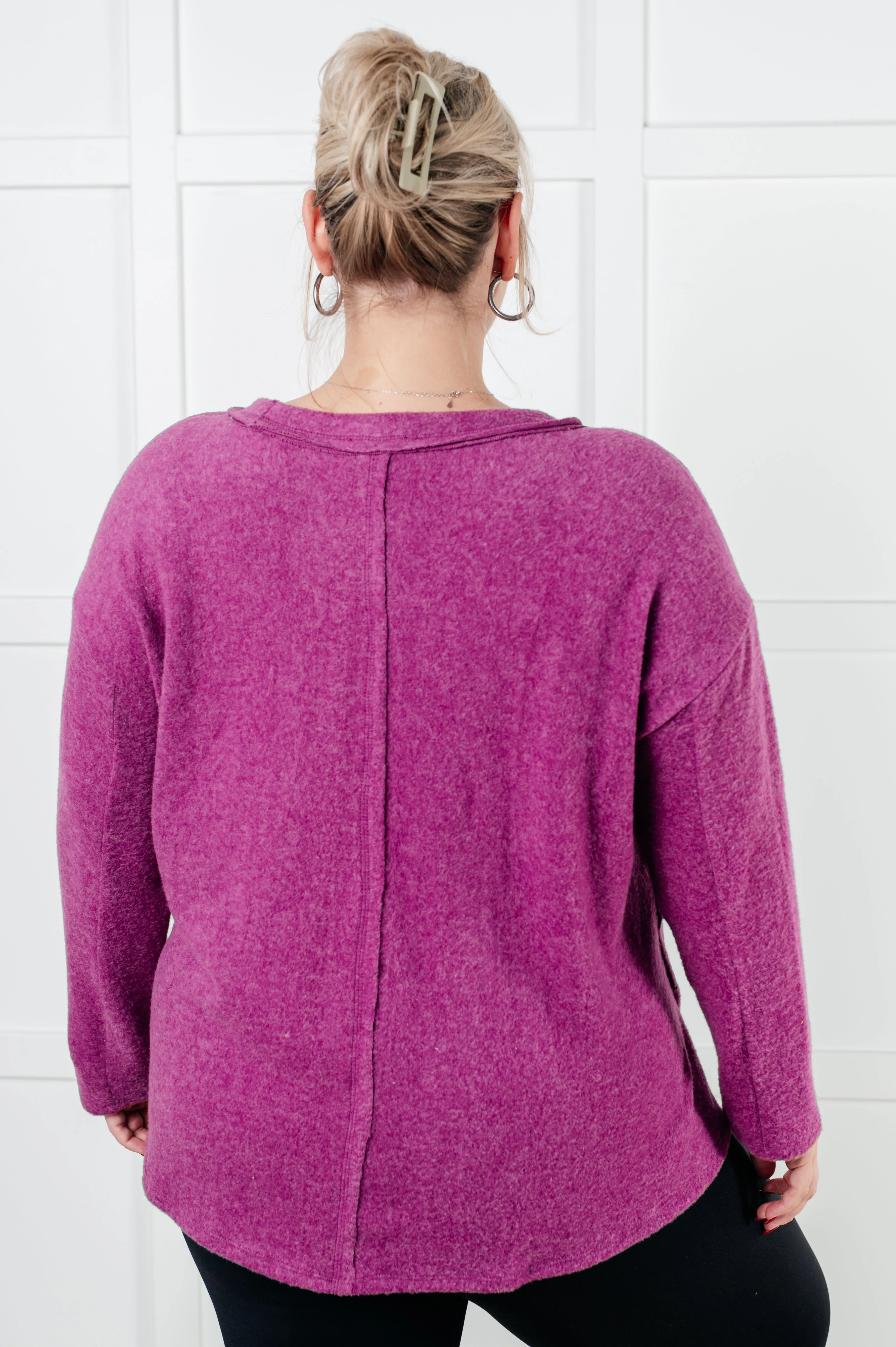Hazel Blues® |  Simple Silhouette Brushed Hacci Sweater in Light Plum