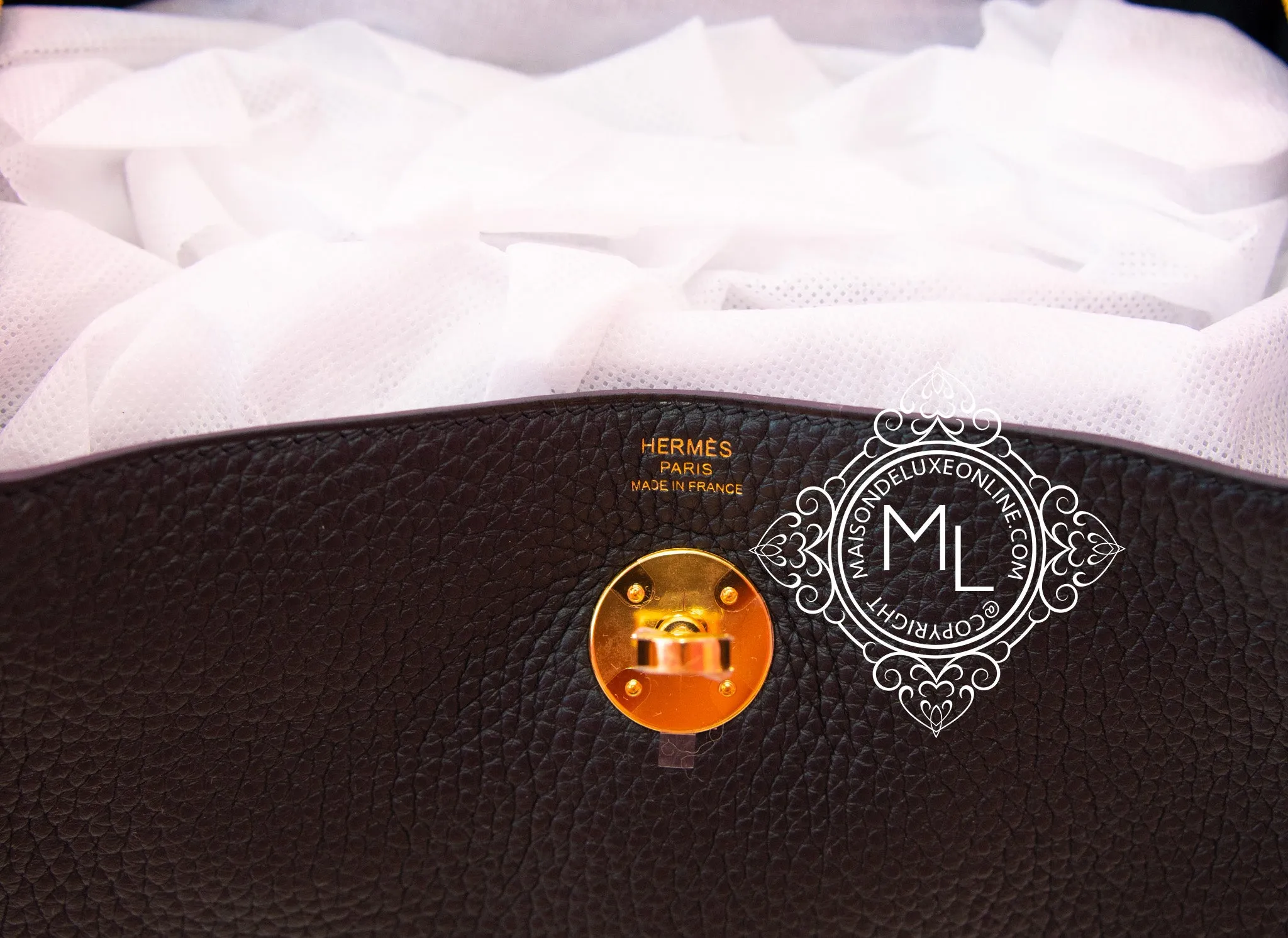 Hermes Black Clemence Lindy 26 Gold Hardware Handbag