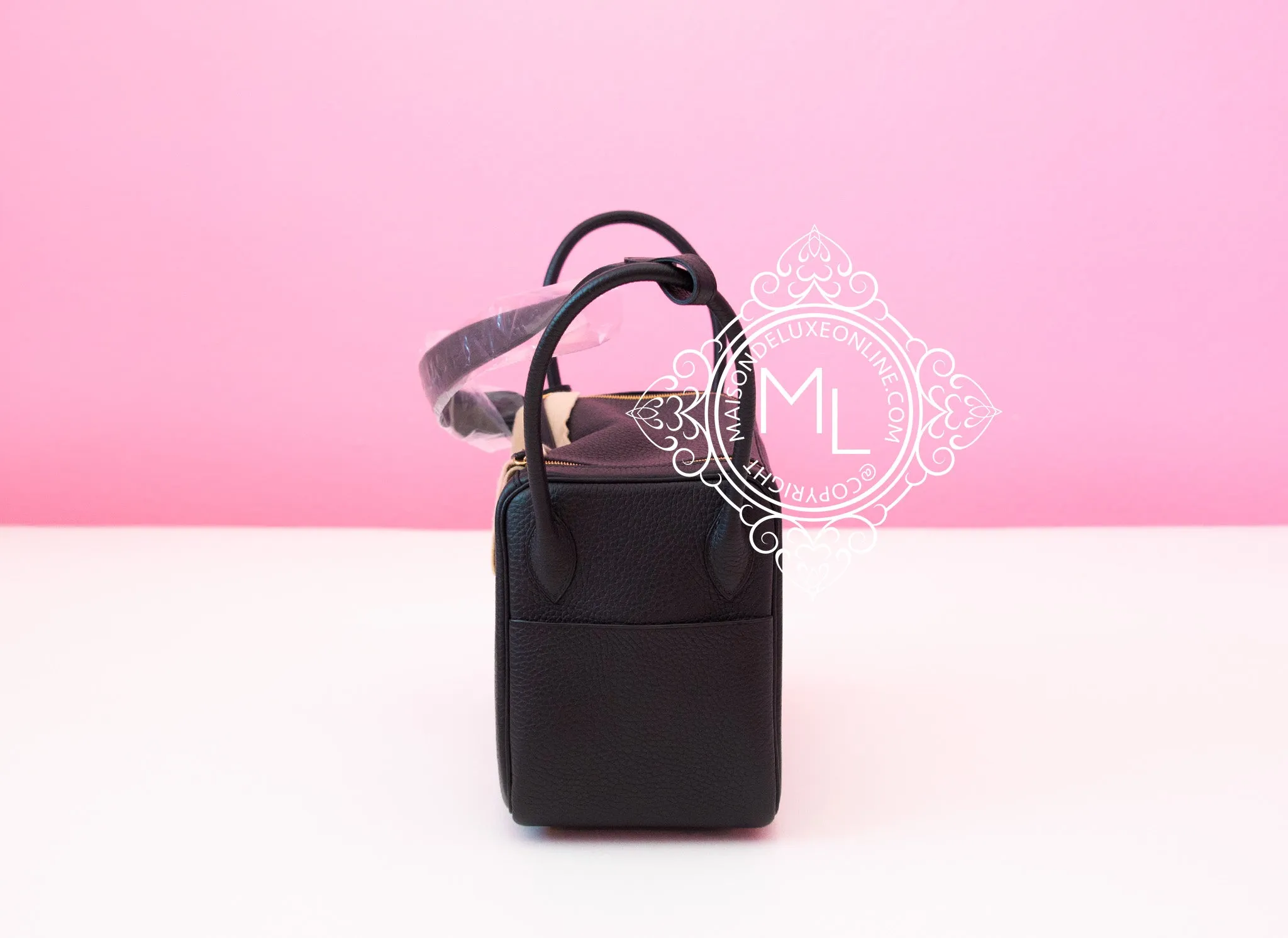 Hermes Black Clemence Lindy 26 Gold Hardware Handbag