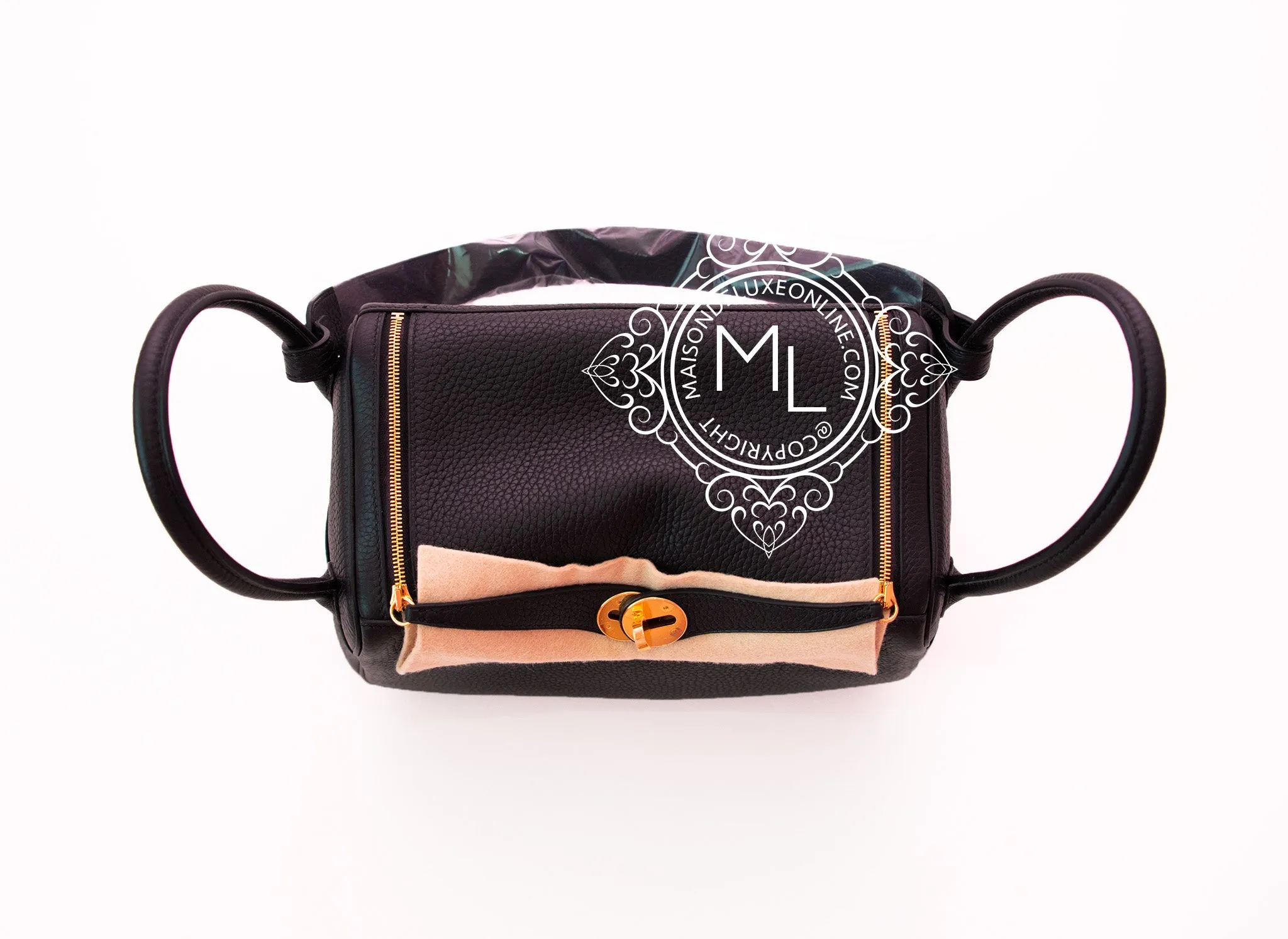 Hermes Black Clemence Lindy 26 Gold Hardware Handbag