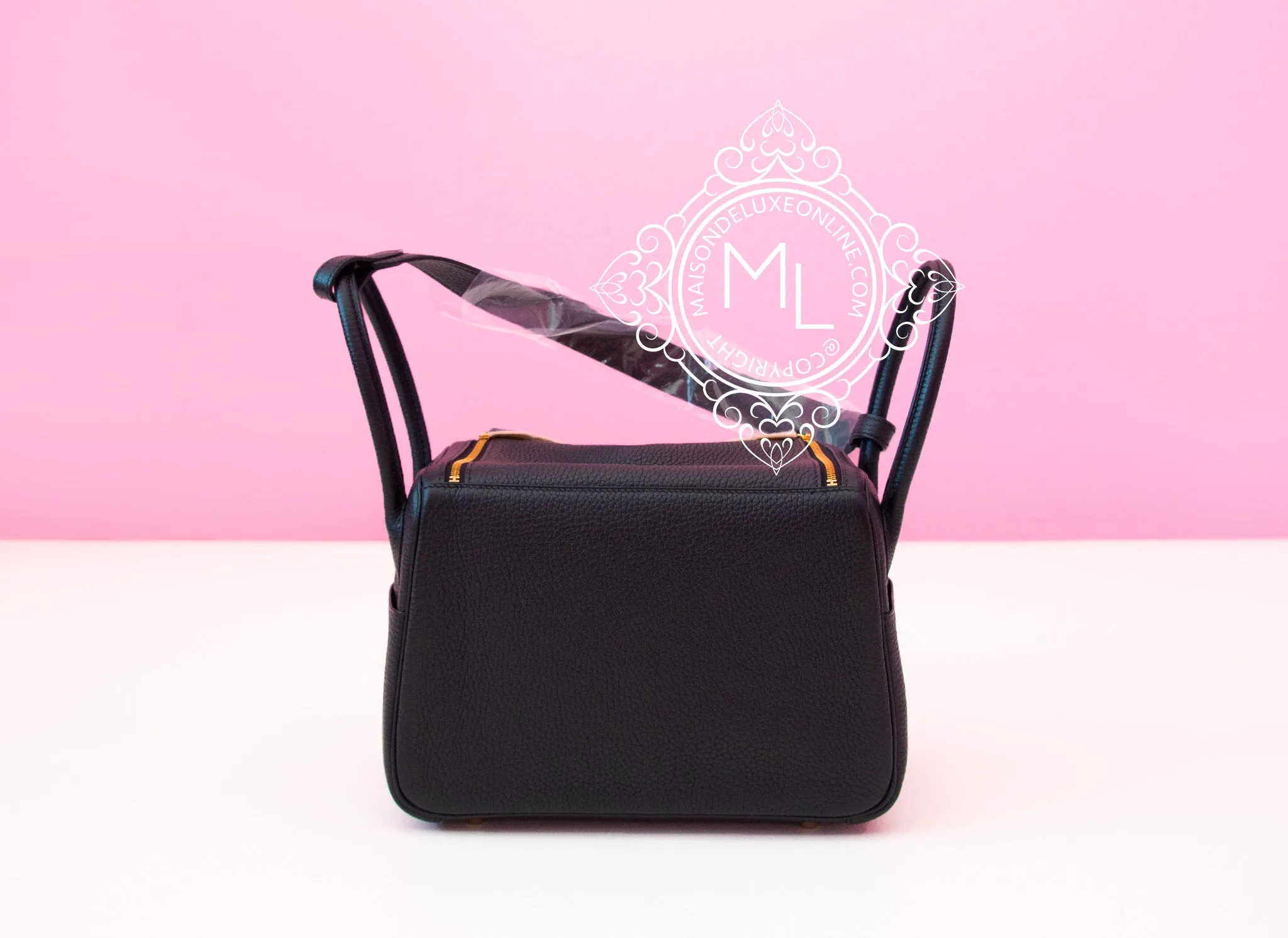 Hermes Black Clemence Lindy 26 Gold Hardware Handbag