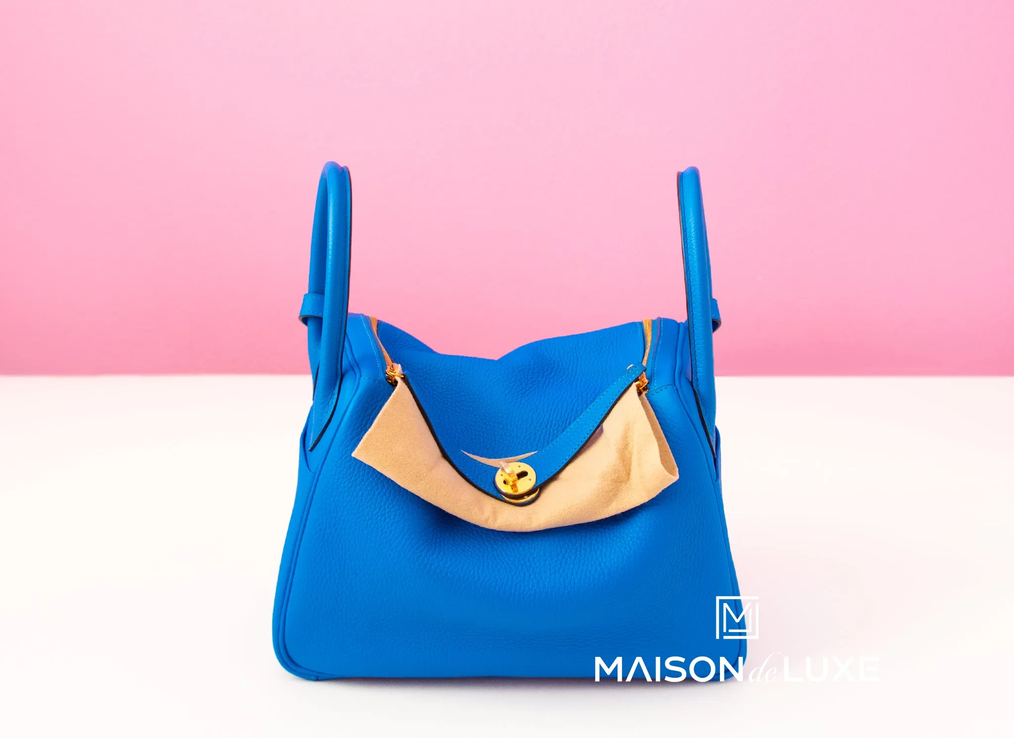 Hermes Blue Hydra Clemence Lindy 30 Handbag