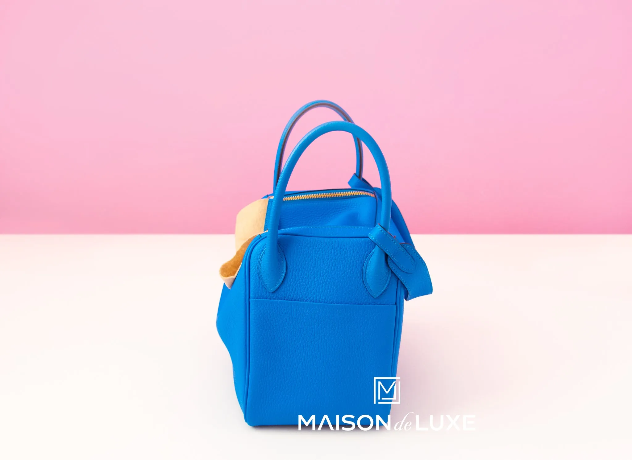 Hermes Blue Hydra Clemence Lindy 30 Handbag