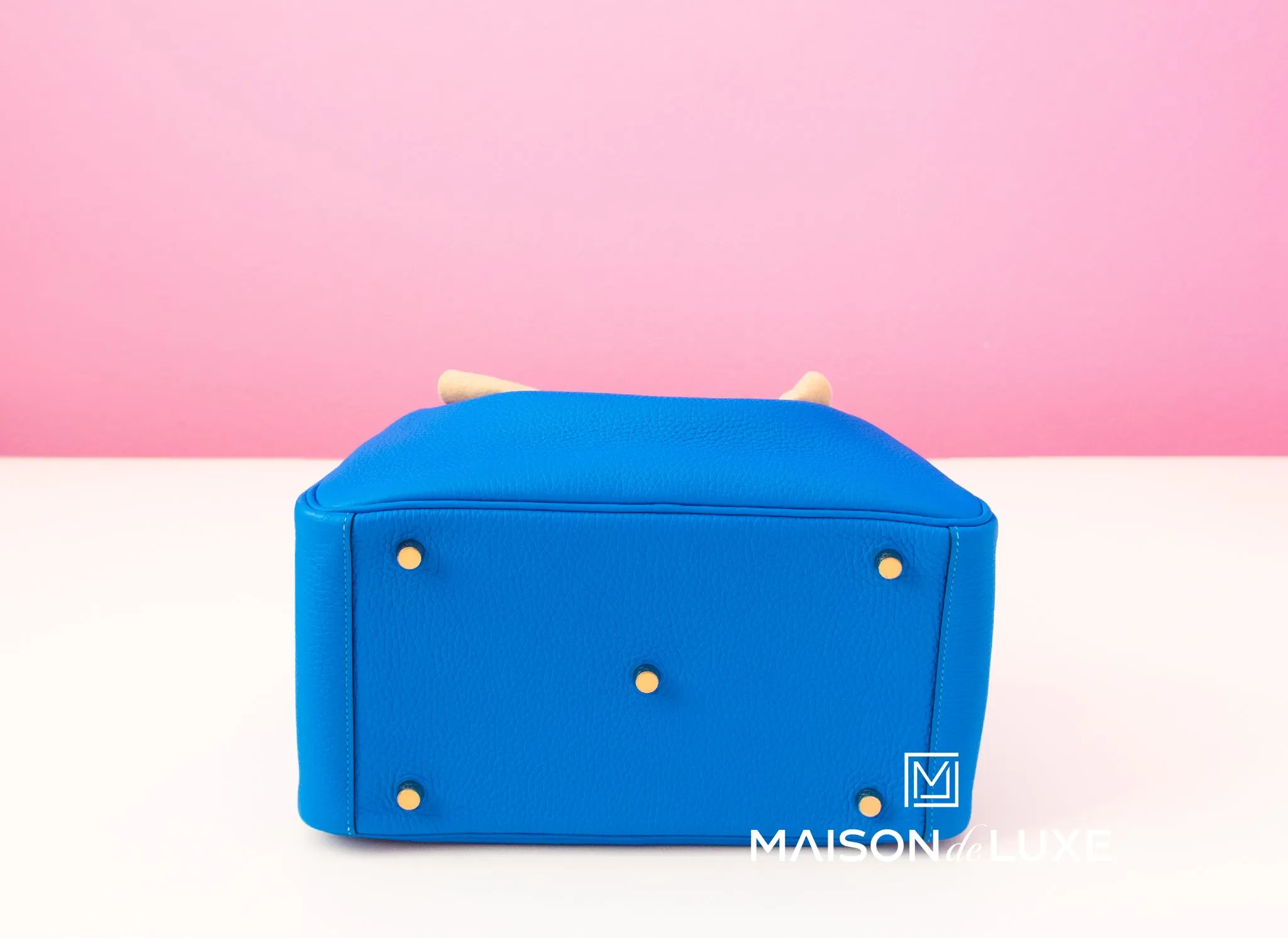 Hermes Blue Hydra Clemence Lindy 30 Handbag