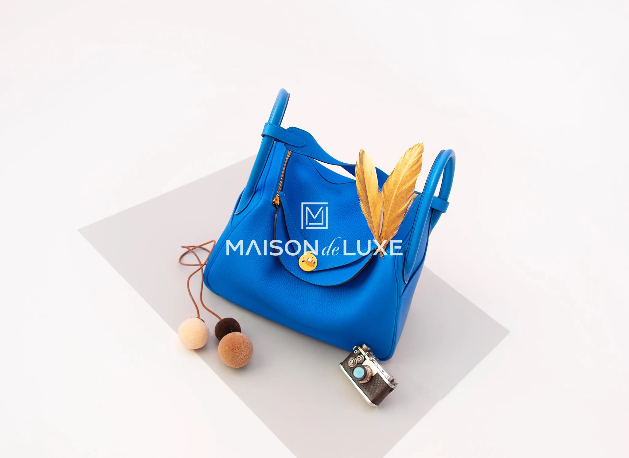 Hermes Blue Hydra Clemence Lindy 30 Handbag