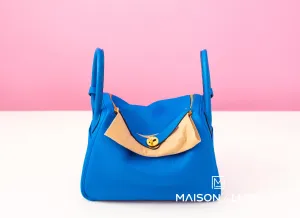 Hermes Blue Hydra Clemence Lindy 30 Handbag