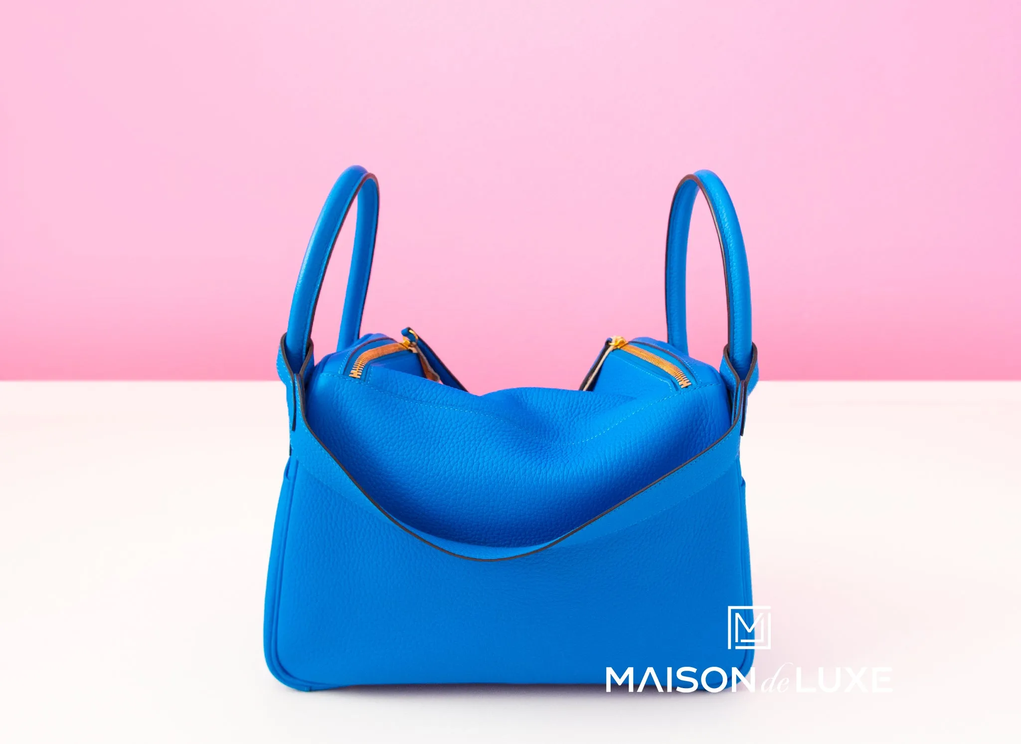 Hermes Blue Hydra Clemence Lindy 30 Handbag