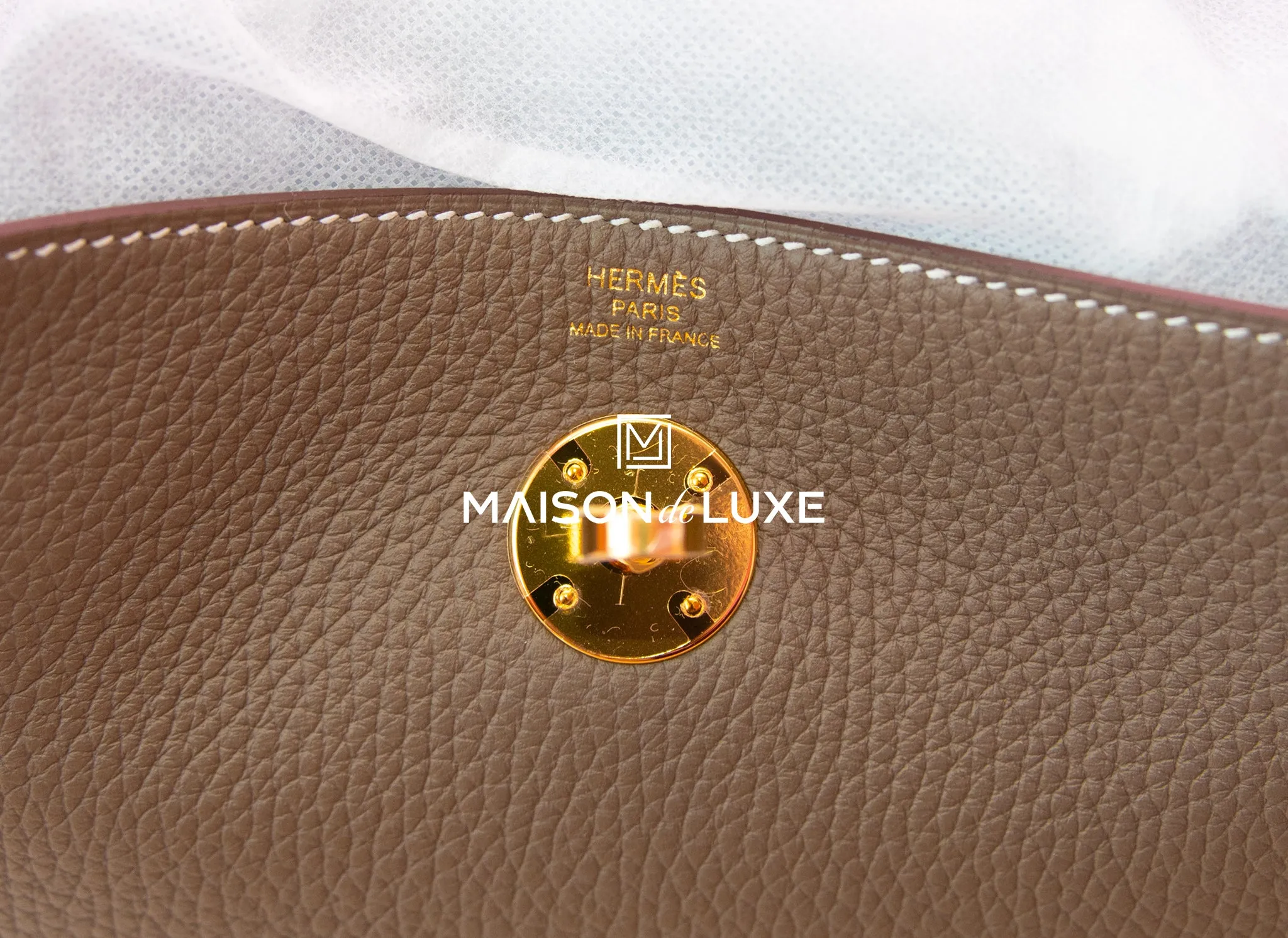 Hermes Etoupe Clemence Lindy 26 Handbag