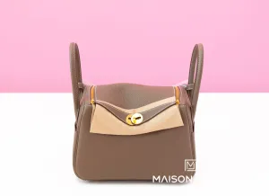 Hermes Etoupe Clemence Lindy 26 Handbag