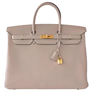 Hermes Gris Tourterelle 40cm Togo Birkin Gold GHW Tote Bag Superb