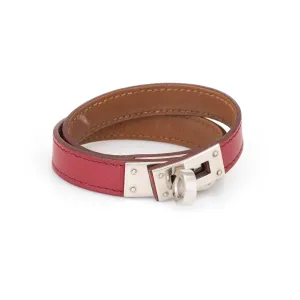 Hermes Kelly Double Tour Bracelet Palladium Plate Red Leather Estate Jewelry