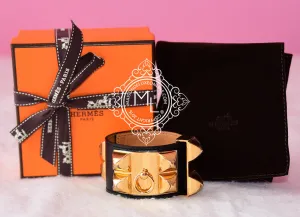 Hermes Noir Black GHW Collier De Chien Bracelet Cuff S