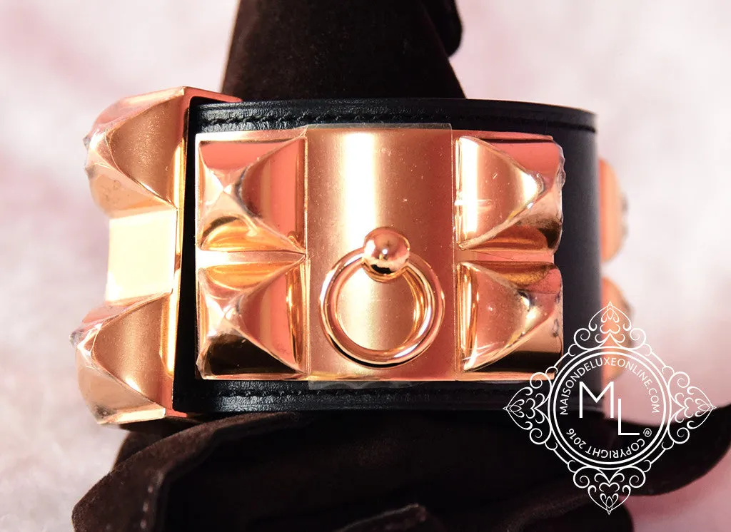 Hermes Noir Black GHW Collier De Chien Bracelet Cuff S