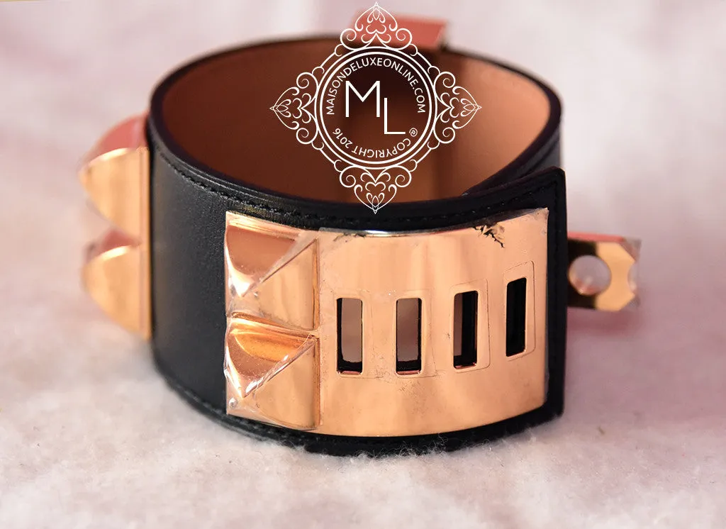 Hermes Noir Black GHW Collier De Chien Bracelet Cuff S