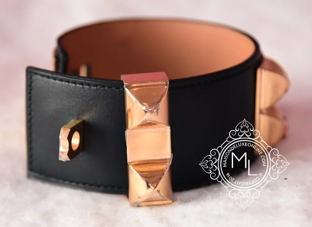 Hermes Noir Black GHW Collier De Chien Bracelet Cuff S