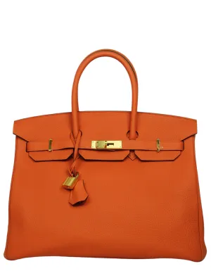 Hermes Orange Togo Leather 35cm Birkin Bag