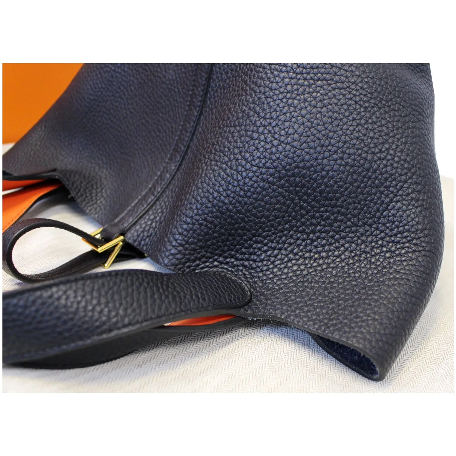 HERMES Picotin Lock 22 MM Orange Poppy Taurillon Clemence Leather Bag Black