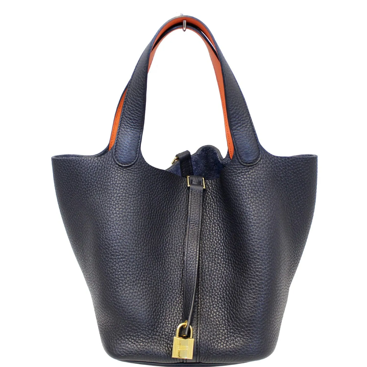 HERMES Picotin Lock 22 MM Orange Poppy Taurillon Clemence Leather Bag Black